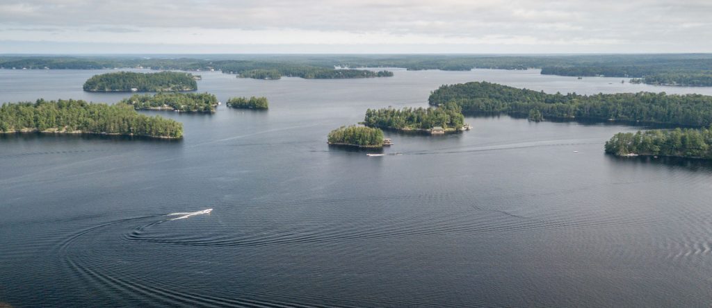 Gorgeous island dotted aerial views over Lake Muskoka
